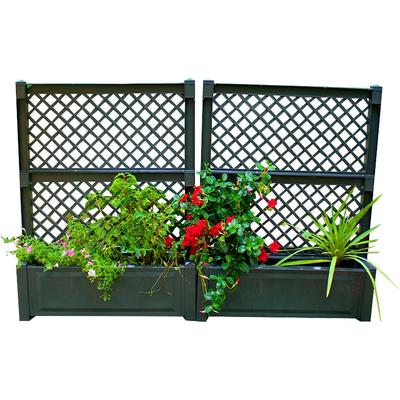 Spalier KHW, grau (anthrazit), B:200cm H:140cm T:43cm, Kunststoff, Rankhilfen, 2er-Set Pflanzkasten groß 100 cm mit Zentralspalier