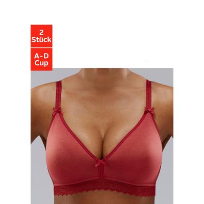Bralette-BH PETITE FLEUR, Damen, Gr. 80, Cup A, rot (rot, weiß), Jersey, Spitze, Obermaterial: 80% Baumwolle, 10% Elasthan, 10% Polyamid, Basic, BHs BH Bralette BH-Set Bügelloser-BH, ohne Bügel mit Spitzenband, aus weicher Baumwolle, Basic Dessous Image