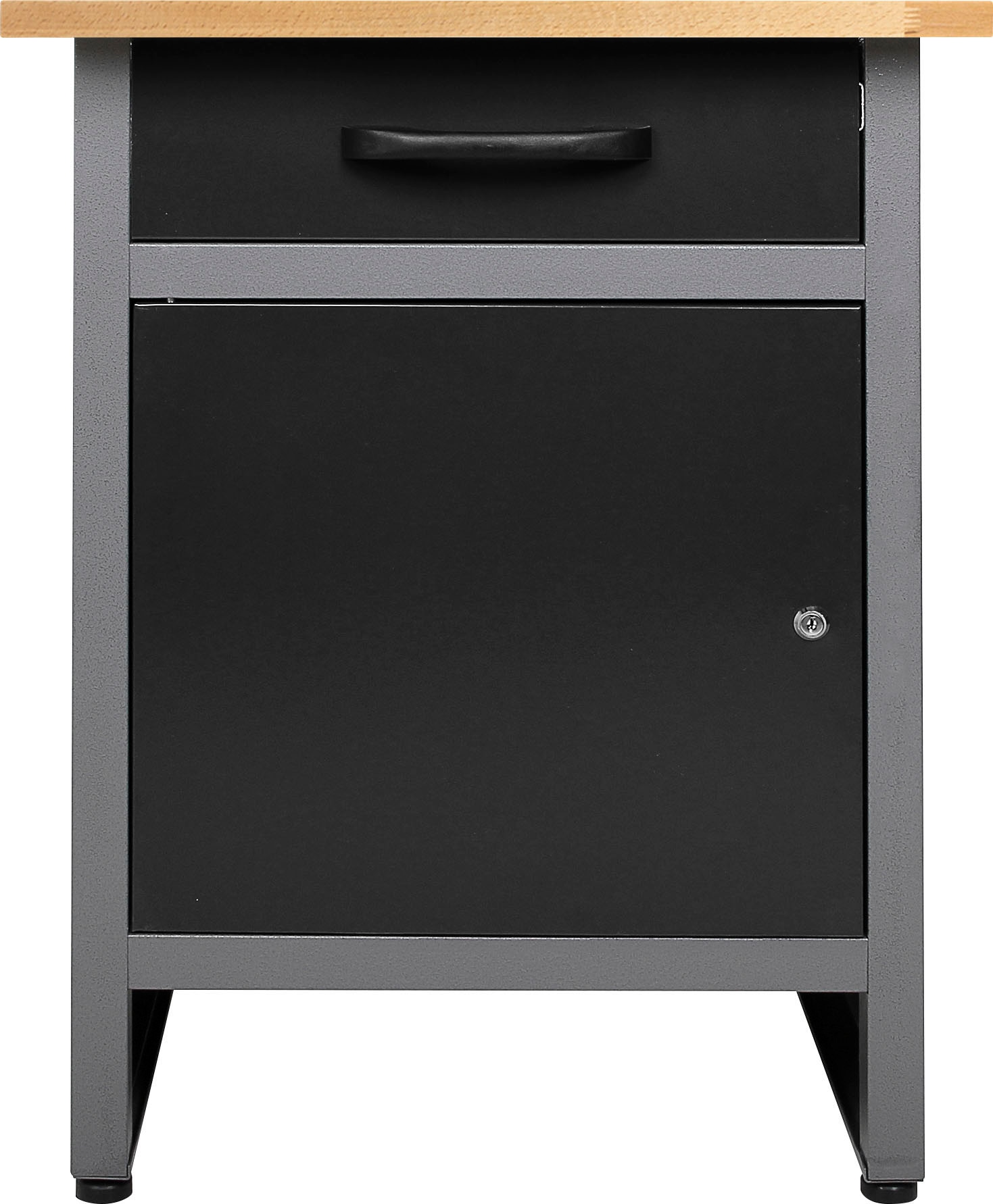 Werkbank ONDIS24 "Wolle", schwarz (schwarz, anthrazit), B:60cm H:85cm T:60cm, Edelstahl, Werkbänke, Tür mit Sicherheitsschloss