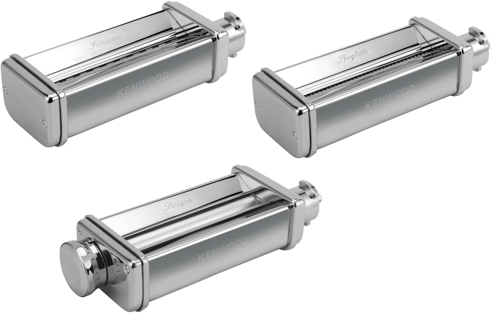 KENWOOD Nudelwalzenvorsatz "Pasta-Set für Lasagne, Spaghetti und Fettuccine MAX980ME", silber (edelstahlfarben), B:7,6cm H:21,9cm T:5,4cm, Küchenmaschinen-Aufsätze