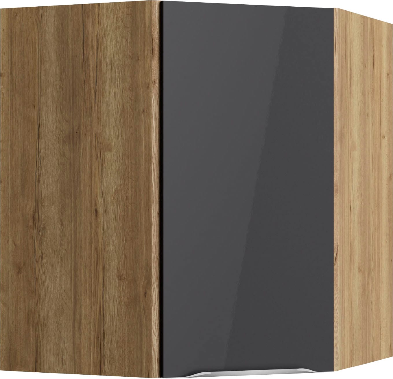 Eckhängeschrank KOCHSTATION "KS-Aken", grau (anthrazit hochglanz, wildeiche nachbildung), B:60cm H:70,4cm T:34,6cm, Schränke, Eckhängeschrank Image
