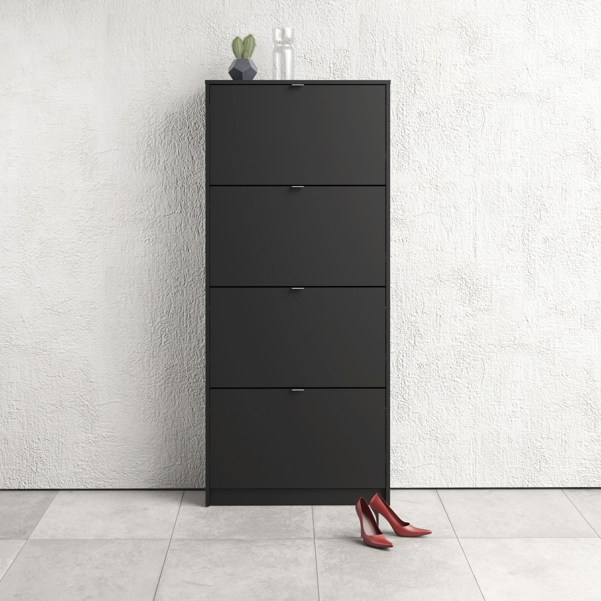 Schuhschrank INOSIGN "Shoes Schuhaufbewahrung, Schuhkommode, Schuhregal, staurum", schwarz (schwarz, matt), B:70,3cm H:162cm T:24,05cm, FSC-zertifizierter Holzwerkstoff, Schränke, Schuhschrank, mit vier Klappen, modern, 2 Böden, Höhe 162 cm, ca. 24...