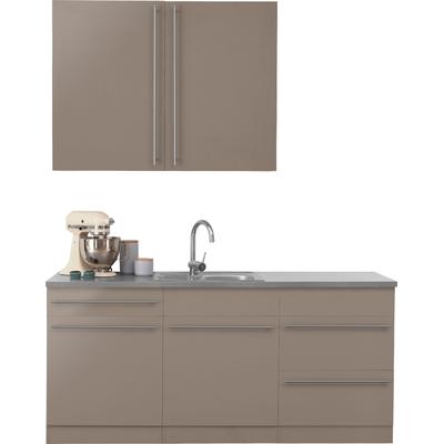Küche WIHO KÜCHEN "Chicago", braun (front: trüffelfarben glanz, korpus: trüffelfarben, arbeitsplatte: canvas grau), B:180cm T:60cm, Komplettküchen-Sets, Küchenzeile, wahlweise mit E-Geräten, Breite 180 cm Image