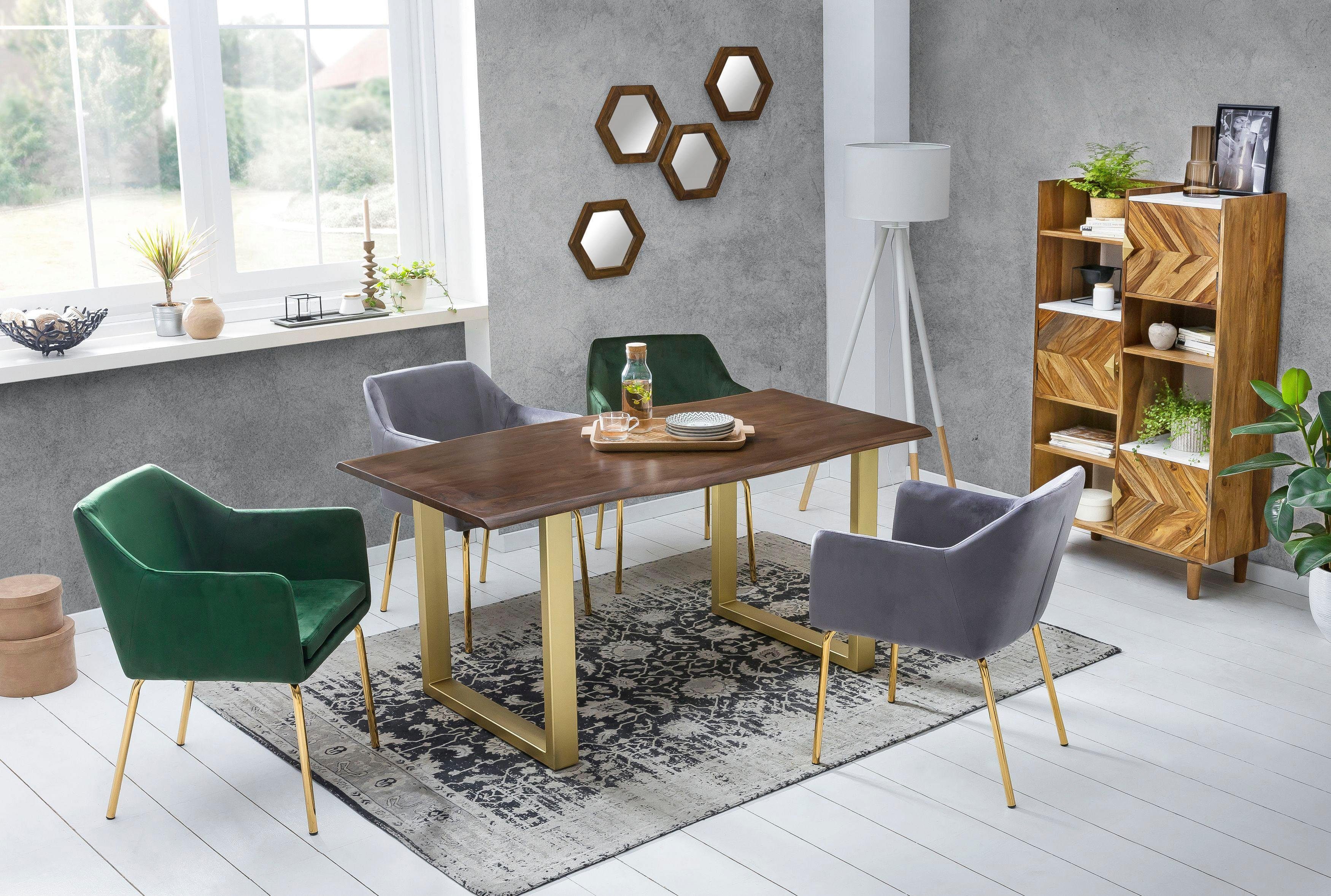 Esstisch SIT "Tops&Tables", braun (nussbaumfarbig, messingfarbig, messingfarbig, braun), B:160cm H:77cm T:85cm, Tische, mit elegantem goldfarbenem Gestell Image