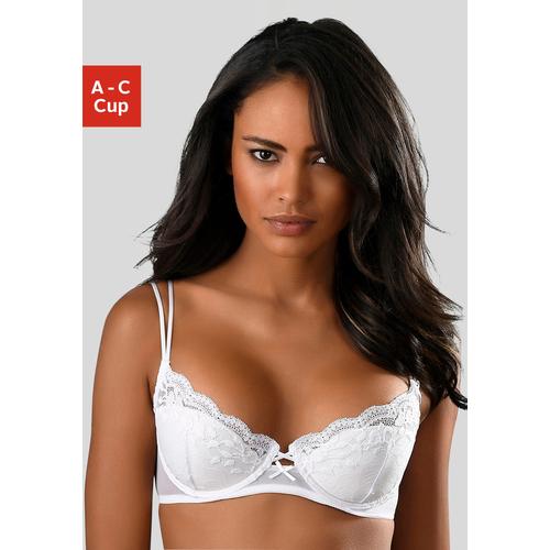 Push-up-BH S.OLIVER Gr. 85, Cup A, weiß Damen BHs BH Bügel-BH Dirndl-BH Hochzeitsdessous Hochzeitswäsche Push-up-BH Schalen-BH Spitzen-BH Spitzenwäsche Trachtenwäsche mit kleiner Zierschleife und doppelten Spaghettiträgern, Dessous