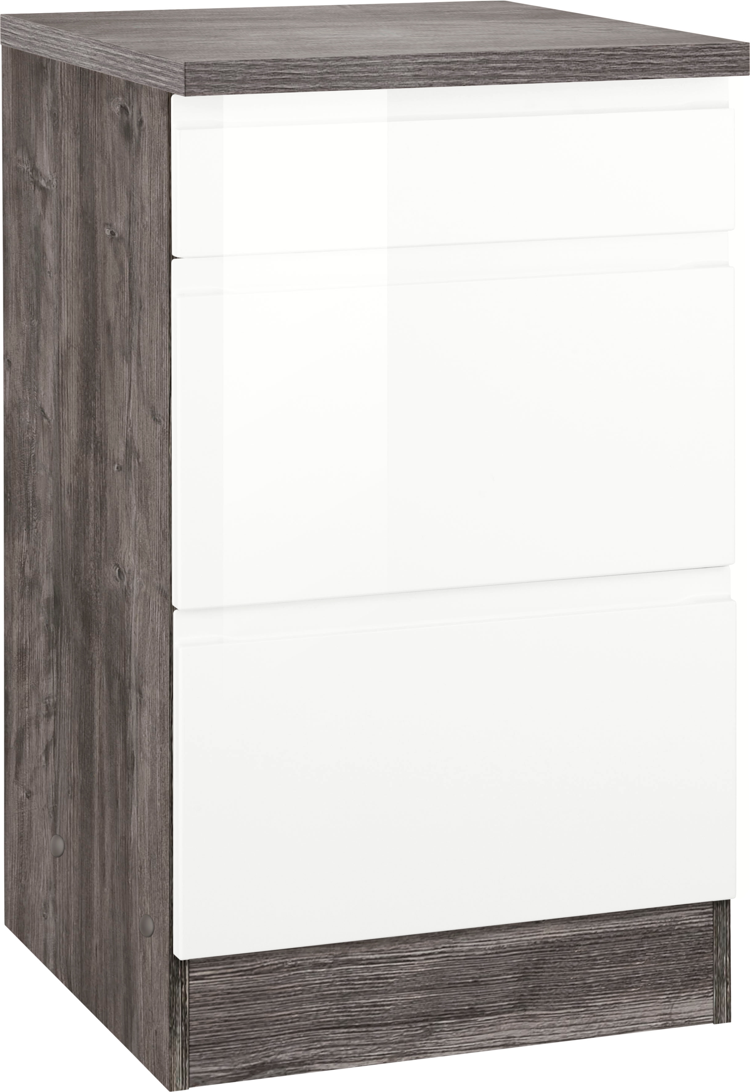 Unterschrank KOCHSTATION "KS-Virginia", weiß (weiß hochglanz, eiche vintage), B:50cm H:85cm T:60cm, Holzwerkstoff, MDF, Schränke, Küchenunterschrank Unterschrank, 50 cm breit, mit Auszügen Image