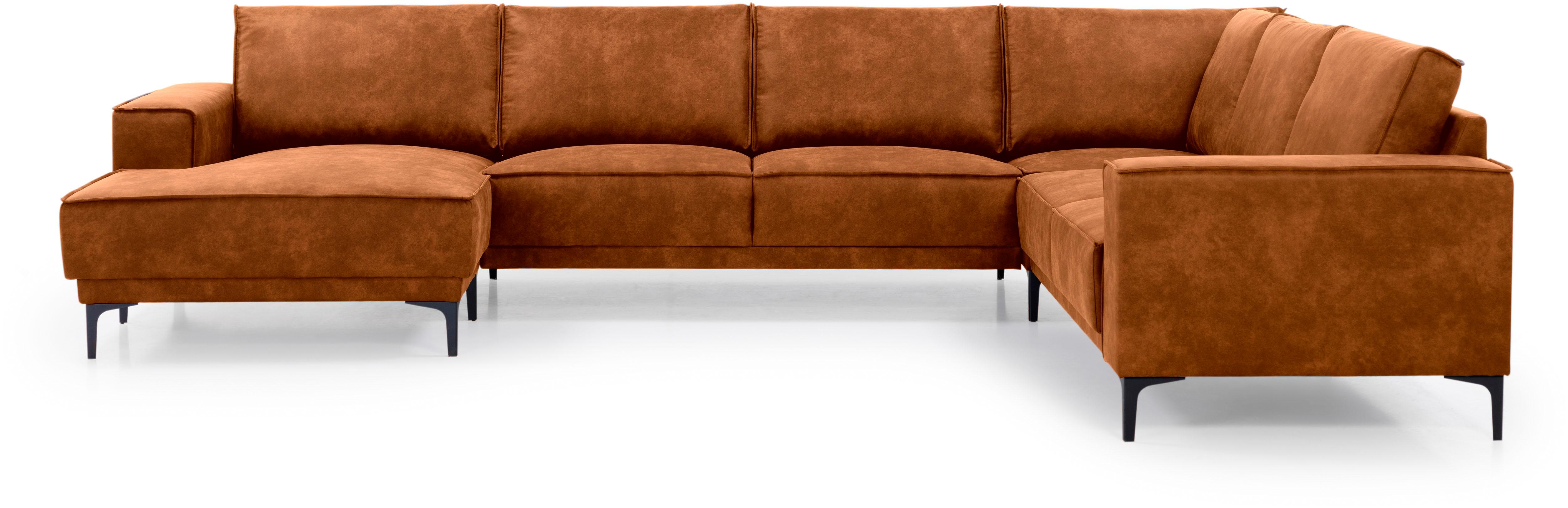 Wohnlandschaft OTTO HOME "XXL Sofa Oland, Struktur, Flachgewebe, Luxus-Microfaser, Boucle", braun (cognac), B:342cm H:85cm T:260cm, 100% Polyester, Sofas, Wohnlandschaft, U-Form, 342 cm, Wellenunterfederung, Skandi-Design, Metallfüße