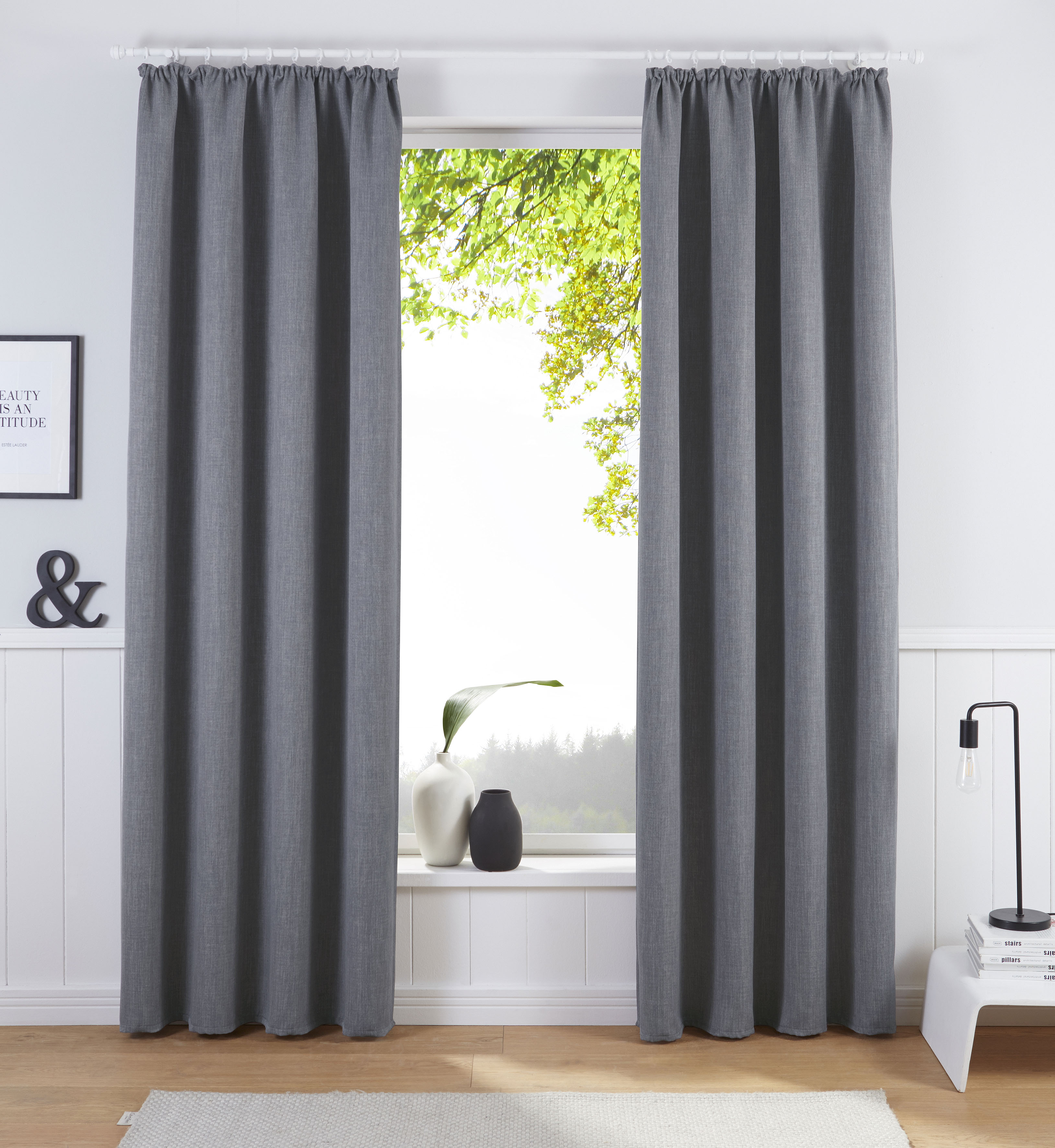 Verdunkelungsvorhang BRUNO BANANI "Bela" Gr. 5, grau, B:270cm H:225cm, Polyester, Gardinen, blickdicht, meliert, verschiedene Größen