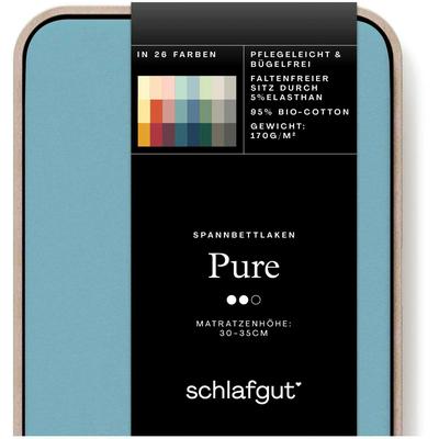 Spannbettlaken SCHLAFGUT "PURE Bio-Baumwolle mit Elasthan, dehnbar blickdicht, straff, Bettlaken", blau (petrol mid), B: