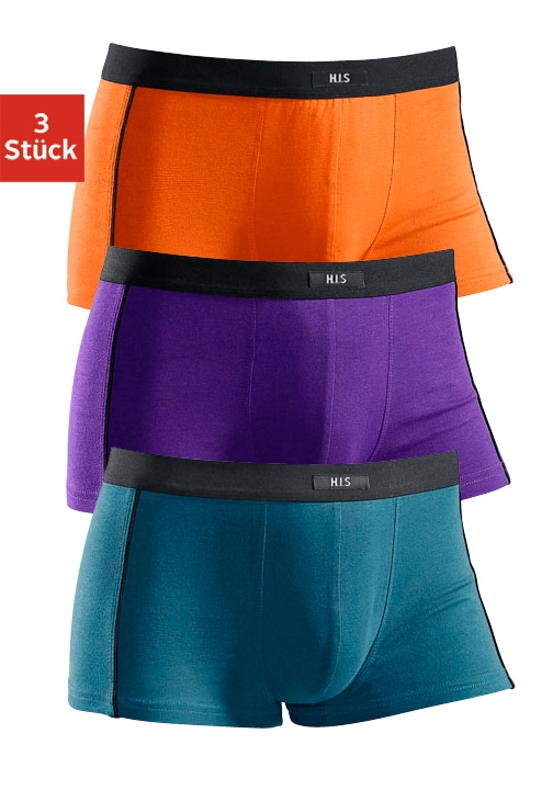 Hipster H.I.S, Herren, Gr. 7 (XL), bunt (orange, lila, petrol), Jersey, Obermaterial: 95% Baumwolle, 5% Elasthan, unifarben, körpernah, Unterhosen, knapp sitzende Boxershorts aus Baumwollmischung Image