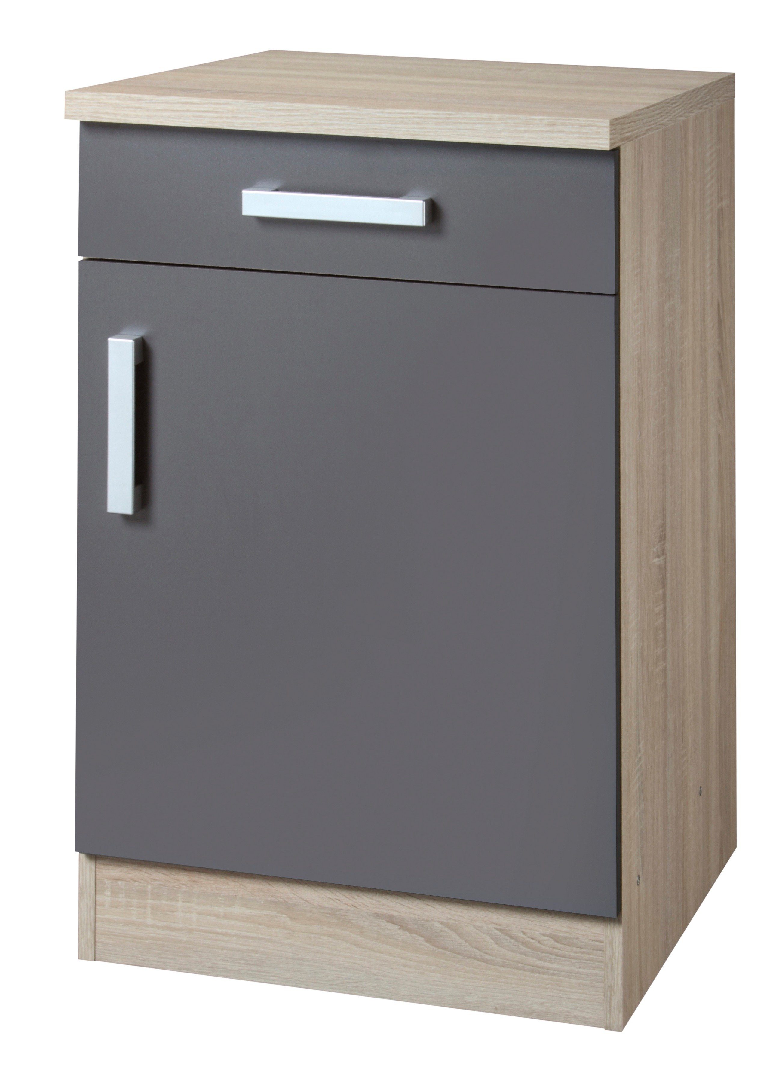 Unterschrank KOCHSTATION "KS-Toronto, Breite 50 cm", grau (anthrazit, eiche sonoma), B:50cm H:85cm T:60cm, Spanplatte, Schränke, Unterschrank