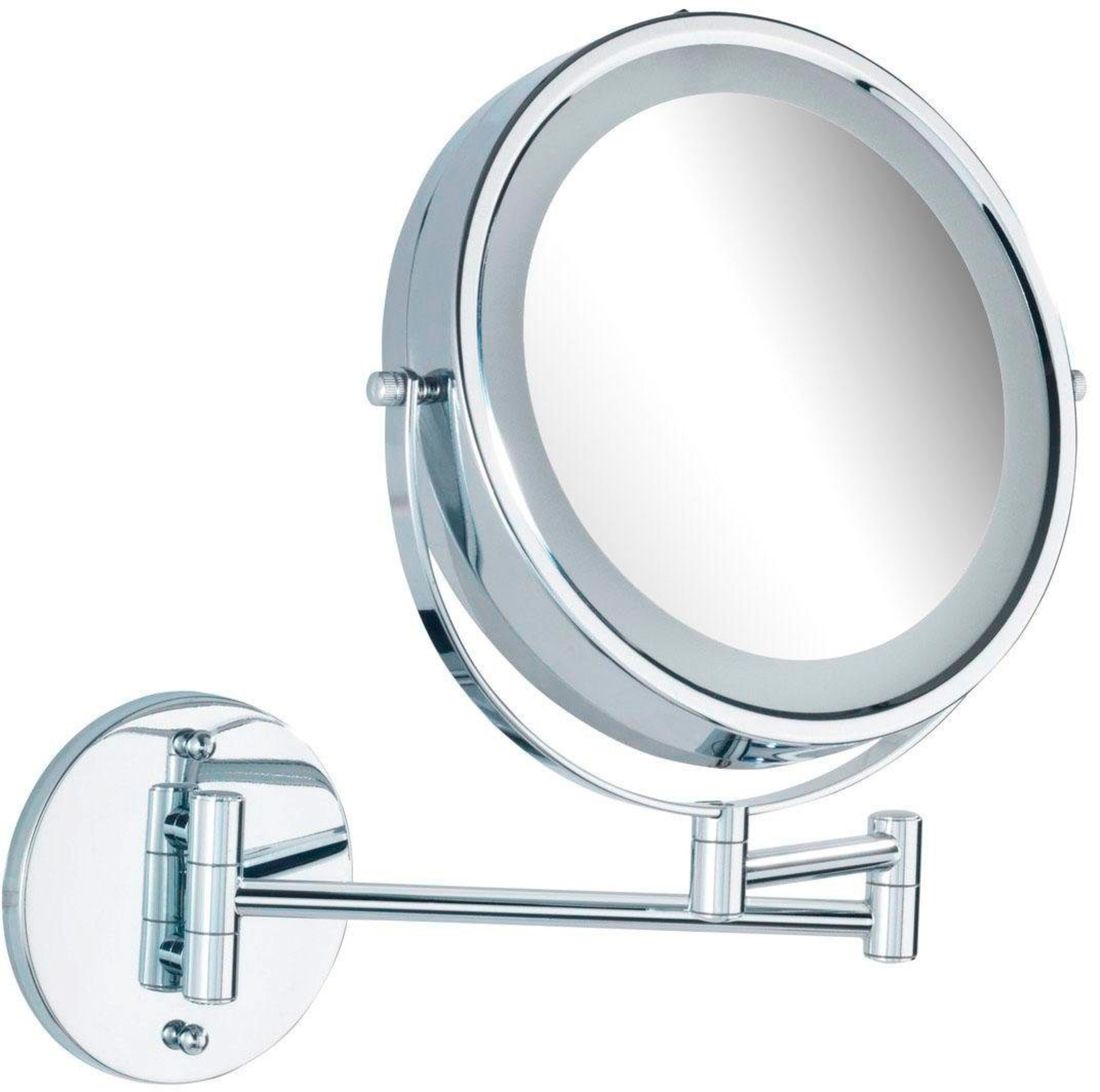 Wandspiegel WENKO "Lumi", grau (chromfarben), B:25,5cm H:32cm T:12,75cm Ø:17,5cm, Stahl, Spiegel, Wandspiegel, 5-fach Vergrößerung