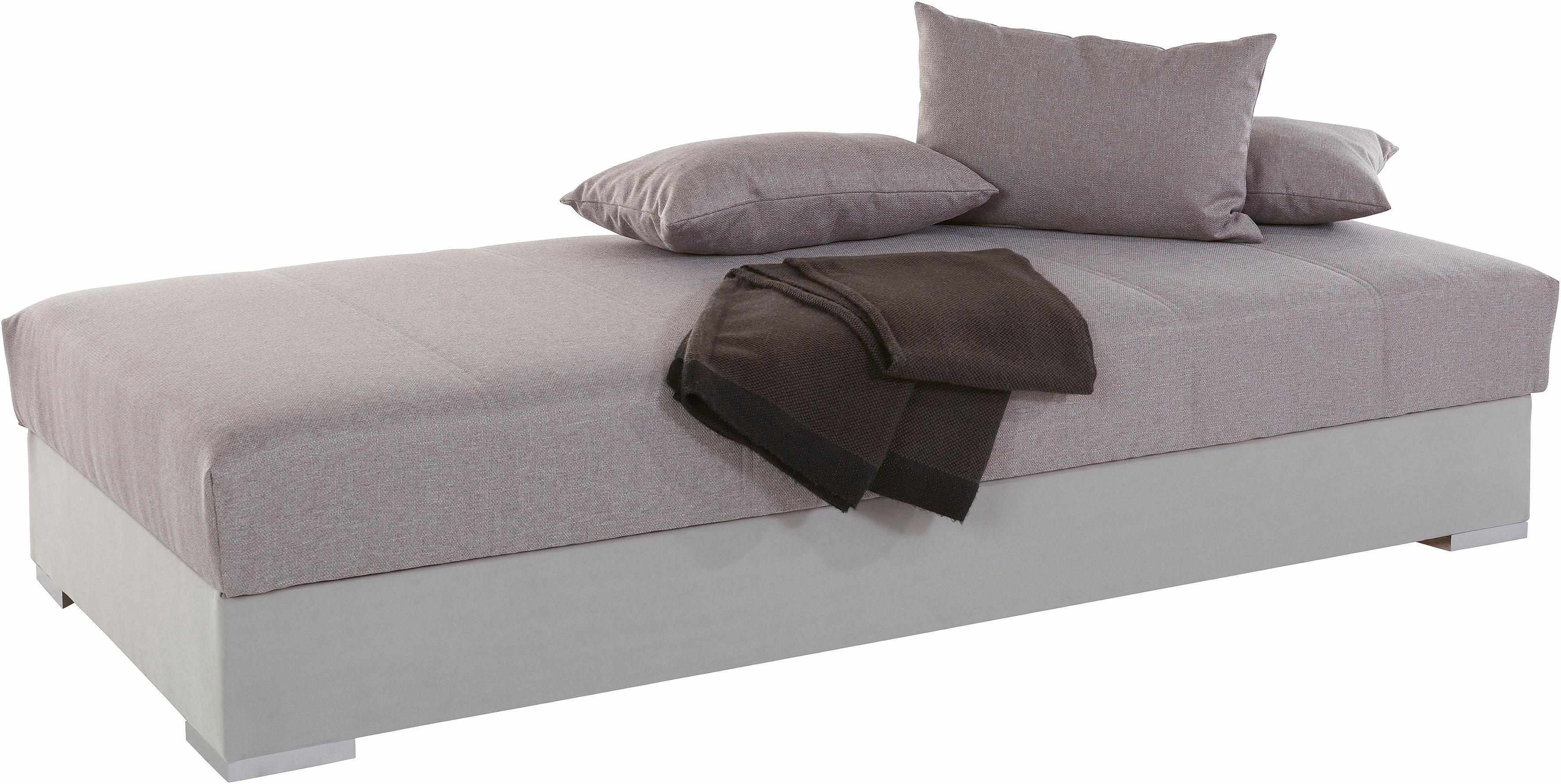 Polsterliege HAPO, grau (grau strukturstoff, hellgrau microvelours), Liegefläche B/L: 90cm x 200cm, H2 + H2, Bonnell-Federkernmatratze, Komplettbetten, mit Bettkasten