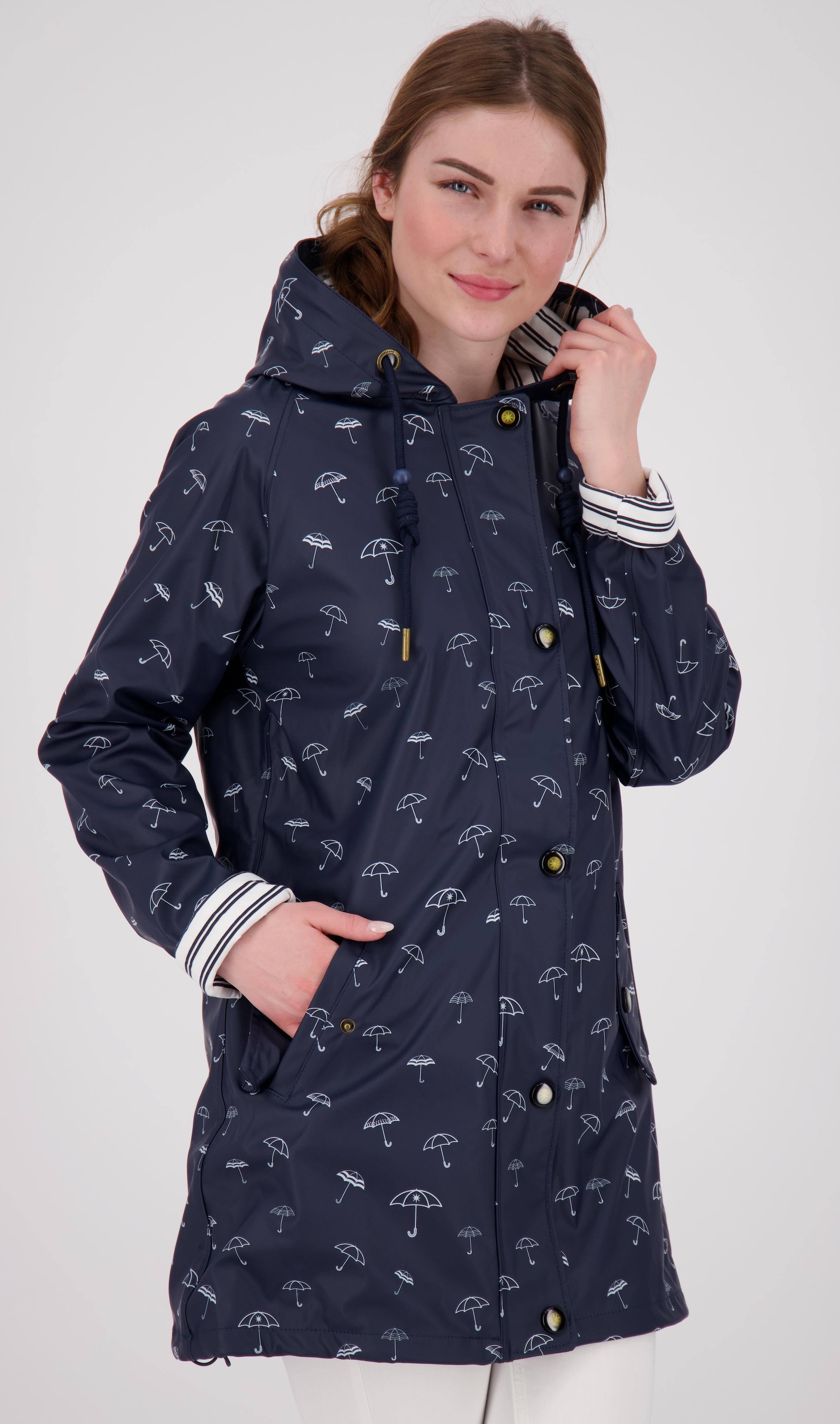 Regenjacke ANKERGLUT "Friesennerz WIZZARD PEAK WOMEN UMBR", Damen, Gr. 34 (XS), blau (navy), Obermaterial: 100% Polyurethan; Futter: 100% Polyester, figurumspielend, gerader Abschluss mit Druckknopf, Jacken Regenjacke, auch in Großen Größen erhältlich