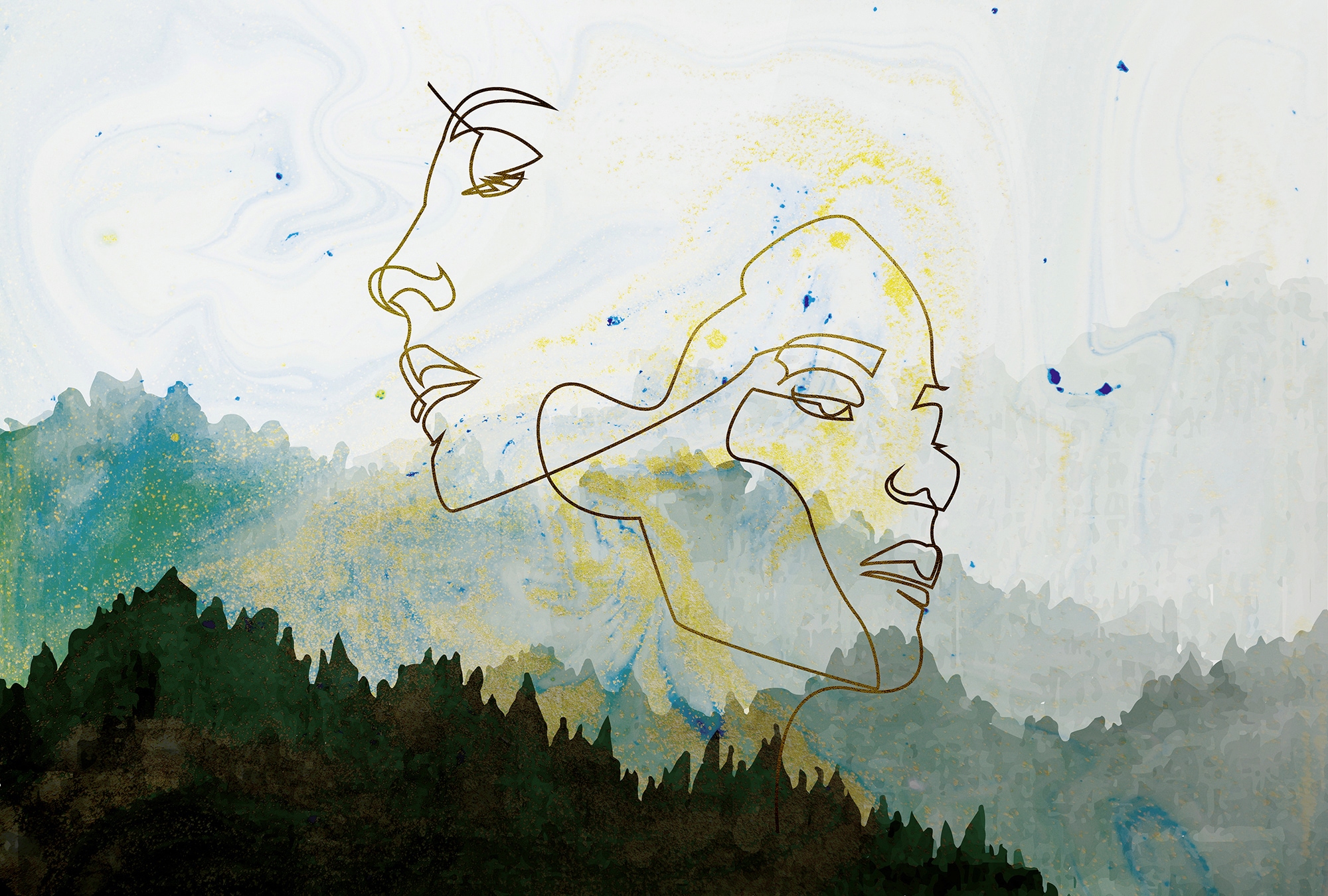 Fototapete ARCHITECTS PAPER "Atelier 47 Golden Outline 1", gelb (schwarz, grau, gelb), B:4m L:2,7m, Vlies, Tapeten, Vlies, Wand, Schräge, Decke