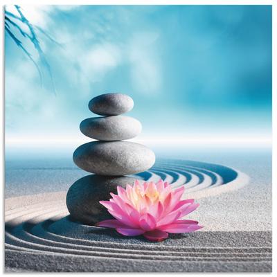 Wandbild ARTLAND "Sand, Lilie und Spa-Steine in Zen-Garten", blau (farbe bild(er): blau), B:50cm H:50cm, Bilder, als Alubild, Outdoorbild, Leinwandbild, Poster in verschied. Größen Image
