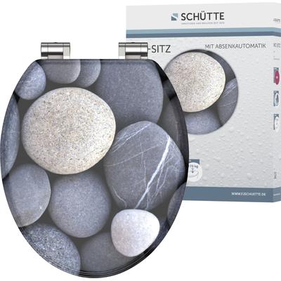 WC-Sitz SCHÜTTE "GREY STONES", bunt, B:375cm L:435cm, MDF - Mitteldichte Holzfaserplatte, Holz, WC-Sitze, mit Absenkautomatik und Holzkern, MDF