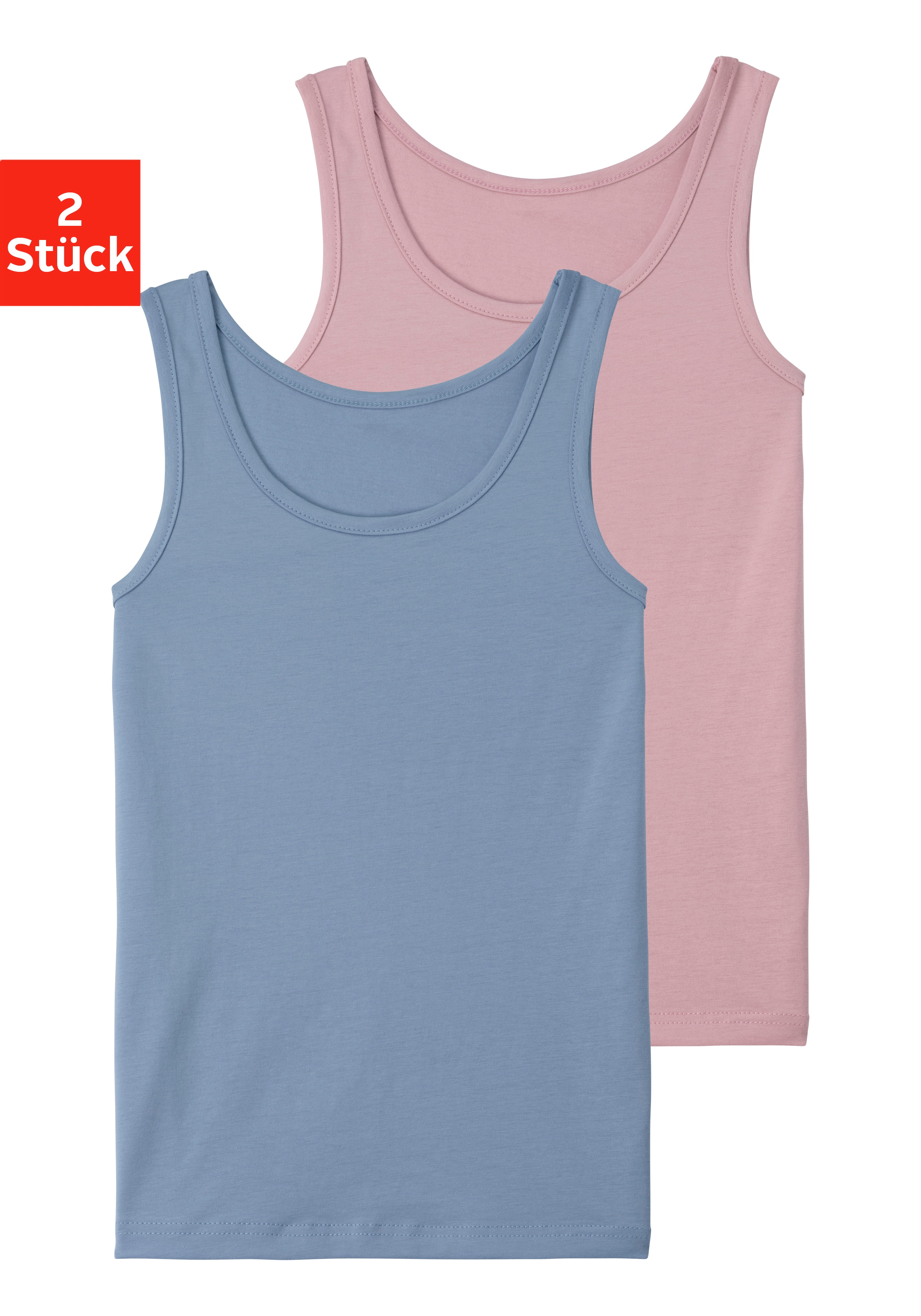 Unterhemd VIVANCE, Kinder, Gr. 134/140, bunt (hellblau, rosa), Jersey, Obermaterial: 95% Baumwolle, 5% Elasthan, unifarben, körpernah, Rundhals, Unterhemden, in schlichtem Design, Tanktop, Unterziehshirt Image