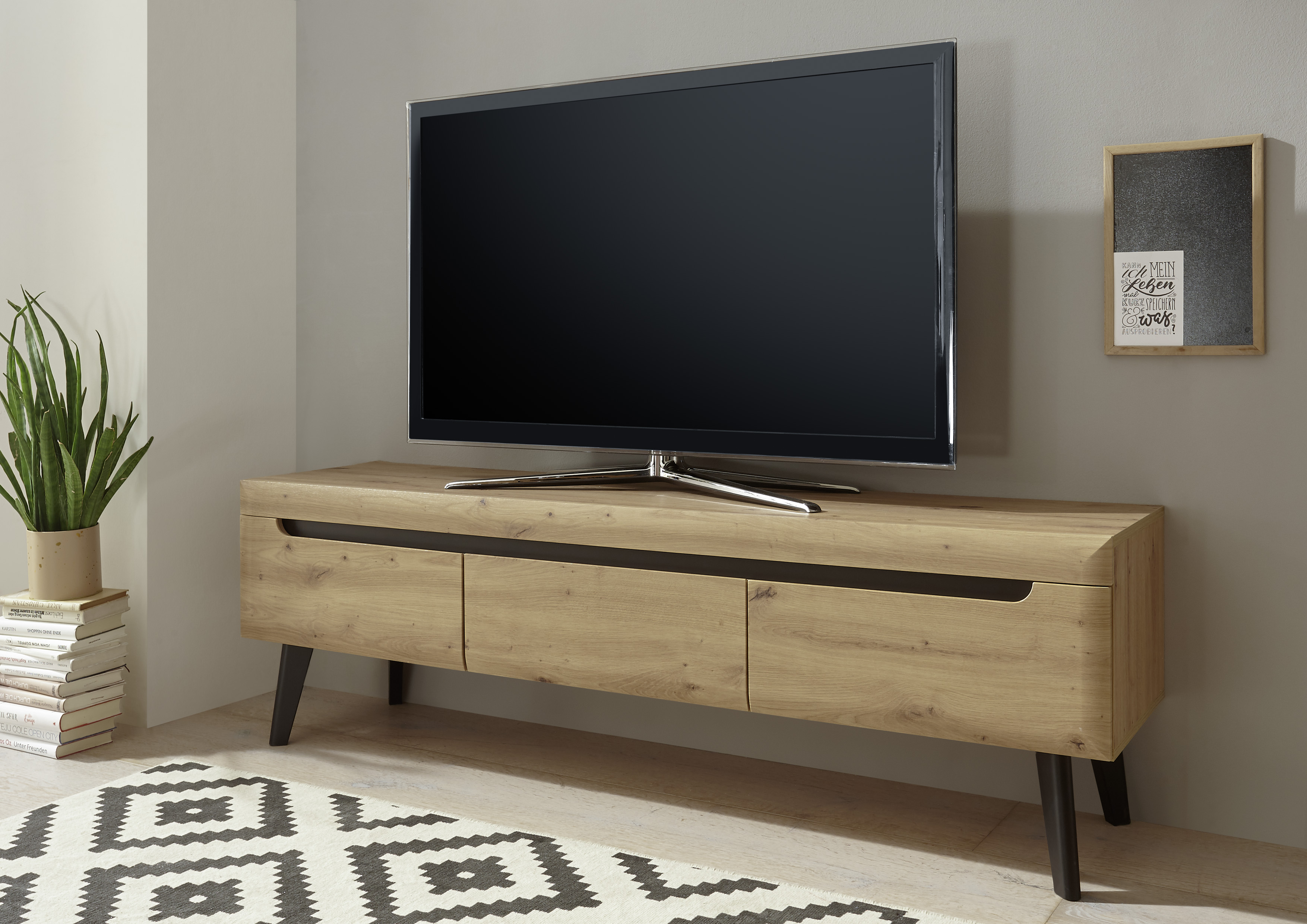 Lowboard INOSIGN "Torge, TV-Unterschrank, TV-Kommode, Fernsehschrank, TV-Board", braun (eiche artisan dekor), B:160cm H:50cm T:40cm, FSC-zertifizierter Holzwerkstoff, Sideboards, Lowboard, abgeschrägte Füße, drei Farben, Scandi Design, 160 cm breit