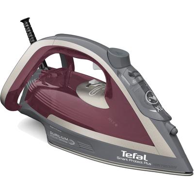 TEFAL Dampfbügeleisen "Smart Protect Plus, 2800W, 40 g/Min. kontinuierliche Dampfabgabe", grau (grau, rot), B:13,5cm H:16cm T:31cm, Bügeleisen, automatische Abschaltung, Vertikaldampf, weinrot/grau, FV6870 Image