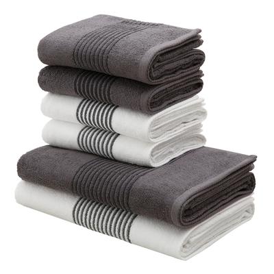 Handtuch Set BRUNO BANANI "Jassen, Duschtücher, Handtücher", grau (weiß, anthrazit), 6 tlg., Walkfrottee, Walkfrottee, Obermaterial: 100% Baumwolle, Handtuch-Sets, mit gestreifter Bordüre, 6 teiliges Handtücher Set aus 100% Baumwolle Image