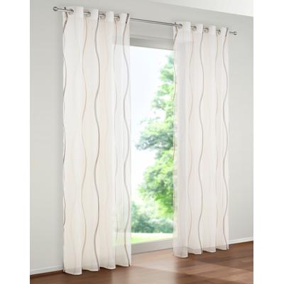Gardine MY HOME "Dimona" Gr. 2, beige (creme, schoko), B:140cm H:175cm, Voile, Polyester, Gardinen, 2-er Set, transparent, Voile, Polyester, Wellen Image