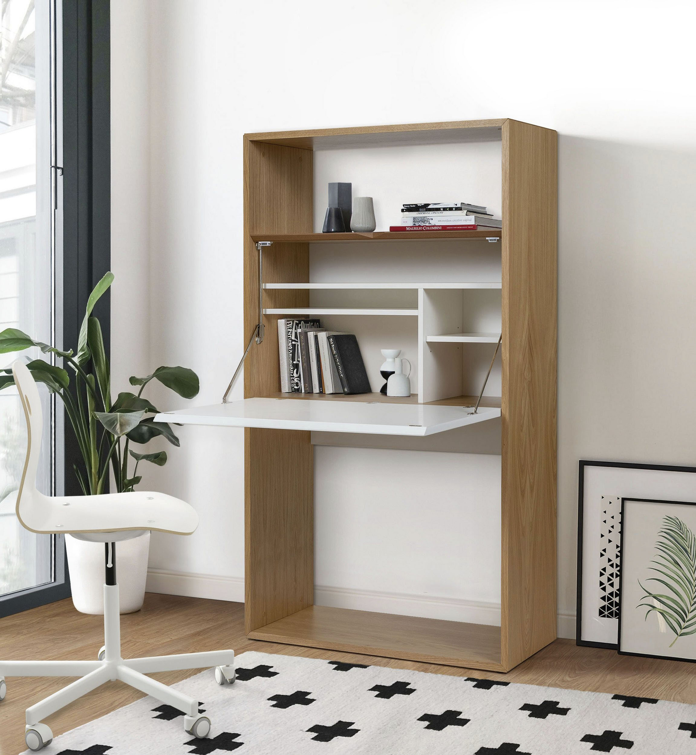 Wandsekretär WOODMAN "Loma", weiß, B:90cm H:157cm T:38cm, Sekretäre, im skandinavian Design, Breite 90 cm, FSC-zertifiziert