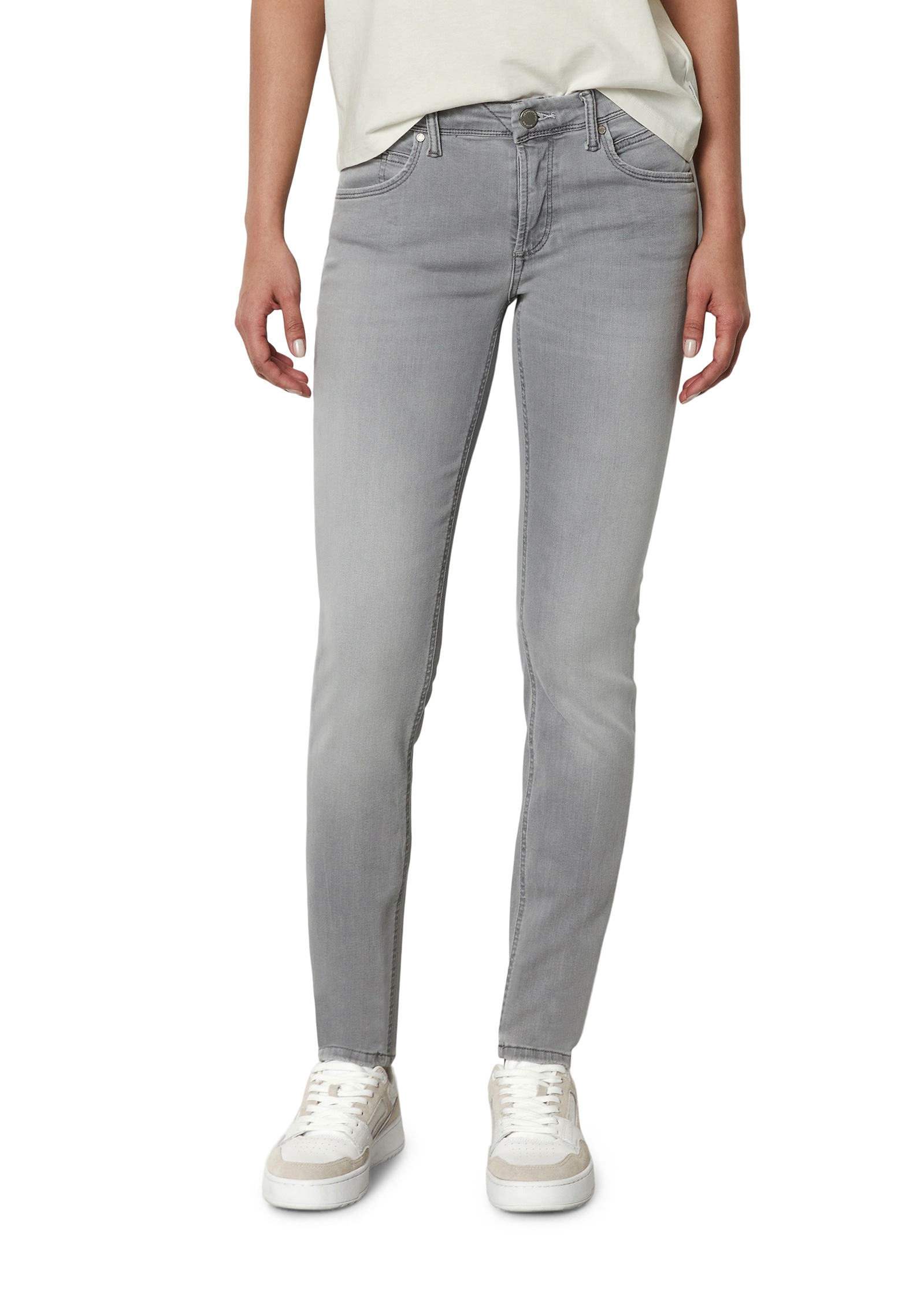 Slim-fit-Jeans MARC O'POLO DENIM "aus Organic Cotton-Mix", Damen, Gr. 28, Länge 34, grau (light grau), Obermaterial: 92% Baumwolle, 6% Elastomultiester, 2% Elasthan, unifarben, slim fit normal, Jeans Image