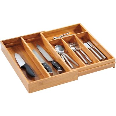 Besteckkasten KESPER, braun (holzfarben), B:26cm H:6cm T:43cm, Bambus, Schubladeneinsätze, variabel ausziehbar, Bambus