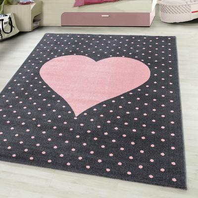 Kinderteppich AYYILDIZ TEPPICHE "Bambi 830" Gr. 4, pink (pink, grau), B:160cm H:11mm L:230cm, Kunstfaser, Teppiche, auch in rund, Herz Motiv, Kurzflor Image