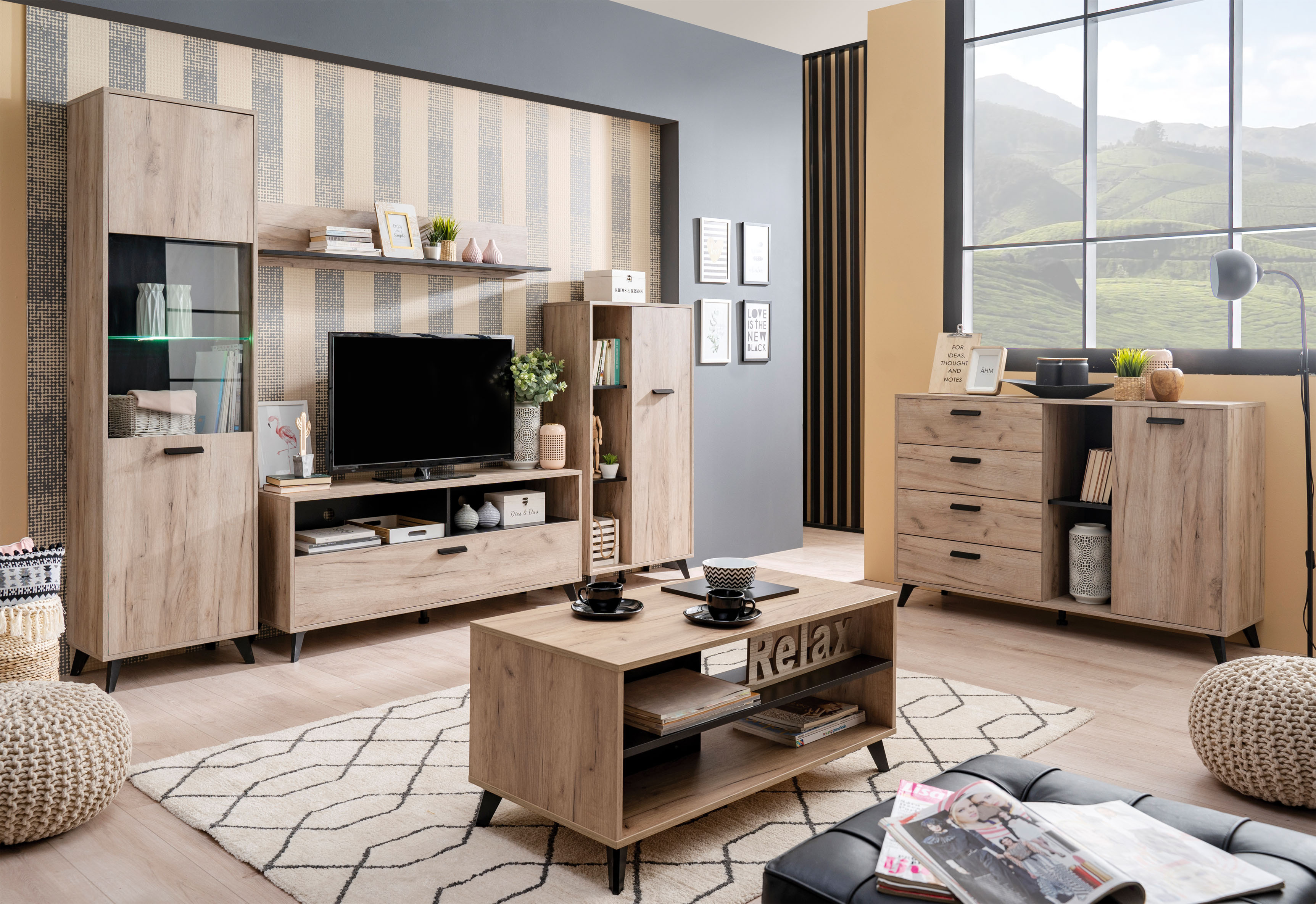 Highboard INOSIGN "Umbria", grau (grau eiche), B:67,5cm H:130,5cm T:33cm, Spanplatte, Sideboards, Stauraumschrank, Breite 67,5 cm Image