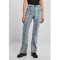 Bequeme Jeans URBAN CLASSICS "Urban Classics Damen Ladies High Waist Straight Slit Denim Pants" Gr. 26, Normalgrößen, blau (tintedlightbluewashed) Damen Jeans