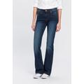 Bootcut-Jeans ARIZONA "Bund mit seitlichem Gummizugeinsatz" Gr. 48, N-Gr, blau (dark, blue, used) Damen Jeans