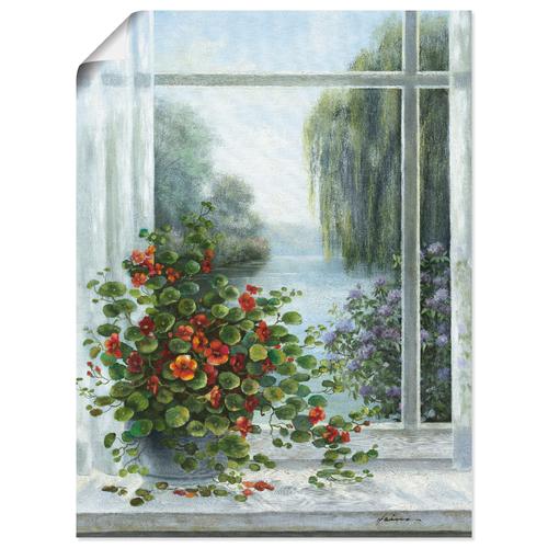 „Wandbild ARTLAND „“Kapuzinerkresse am Fenster““ Bilder Gr. B/H: 45 cm x 60 cm, Poster Arrangements, 1 St., grau Kunstdrucke als Leinwandbild, Wandaufkleber oder Poster in versch. Größen“