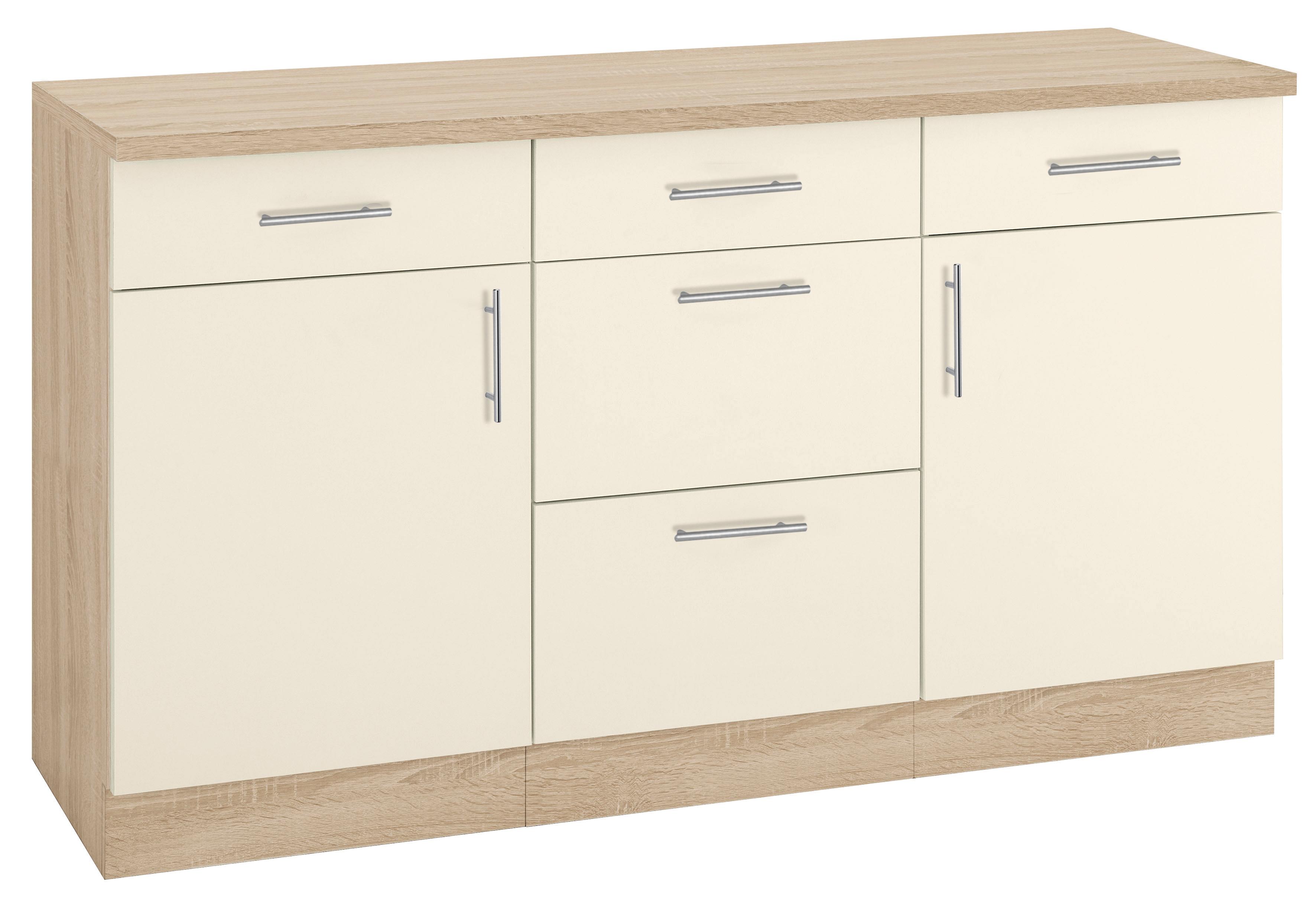 Unterschrank WIHO KÜCHEN "Kiel", beige (front: magnolia, korpus und arbeitsplatte: sonoma eiche), B:150cm H:85cm T:50cm, Schränke, Unterschrank, 150 cm breit