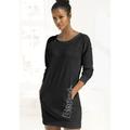 Sweatkleid BENCH. LOUNGEWEAR, Damen, Gr. 44/46, N-Gr, schwarz-weiß (schwarz, weiß), Interlock, Jersey, Obermaterial: 60% Baumwolle, 40% Polyester, unifarben, Basic, bequem ca. Mitte Oberschenkel, Rundhals, Langarm Rippbündchen, Kleider, mit...
