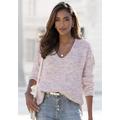 V-Ausschnitt-Pullover BUFFALO, Damen, Gr. 44/46, rosa (rosa, blau), Strick, Obermaterial: 100% Polyester, meliert, modisch, figurumspielend hüftlang, tiefer V-Ausschnitt, Langarm Strickbündchen, Pullover, aus weichem Chenille, Strickpullover,...