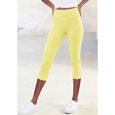 Caprileggings LASCANA, Damen, Gr. 36/38, N-Gr, gelb, Single Jersey, Obermaterial: 95% Baumwolle, 5% Elasthan, unifarben, Basic, Basic kniebedeckend, Hosen, mit breitem, weichen Bündchen Image