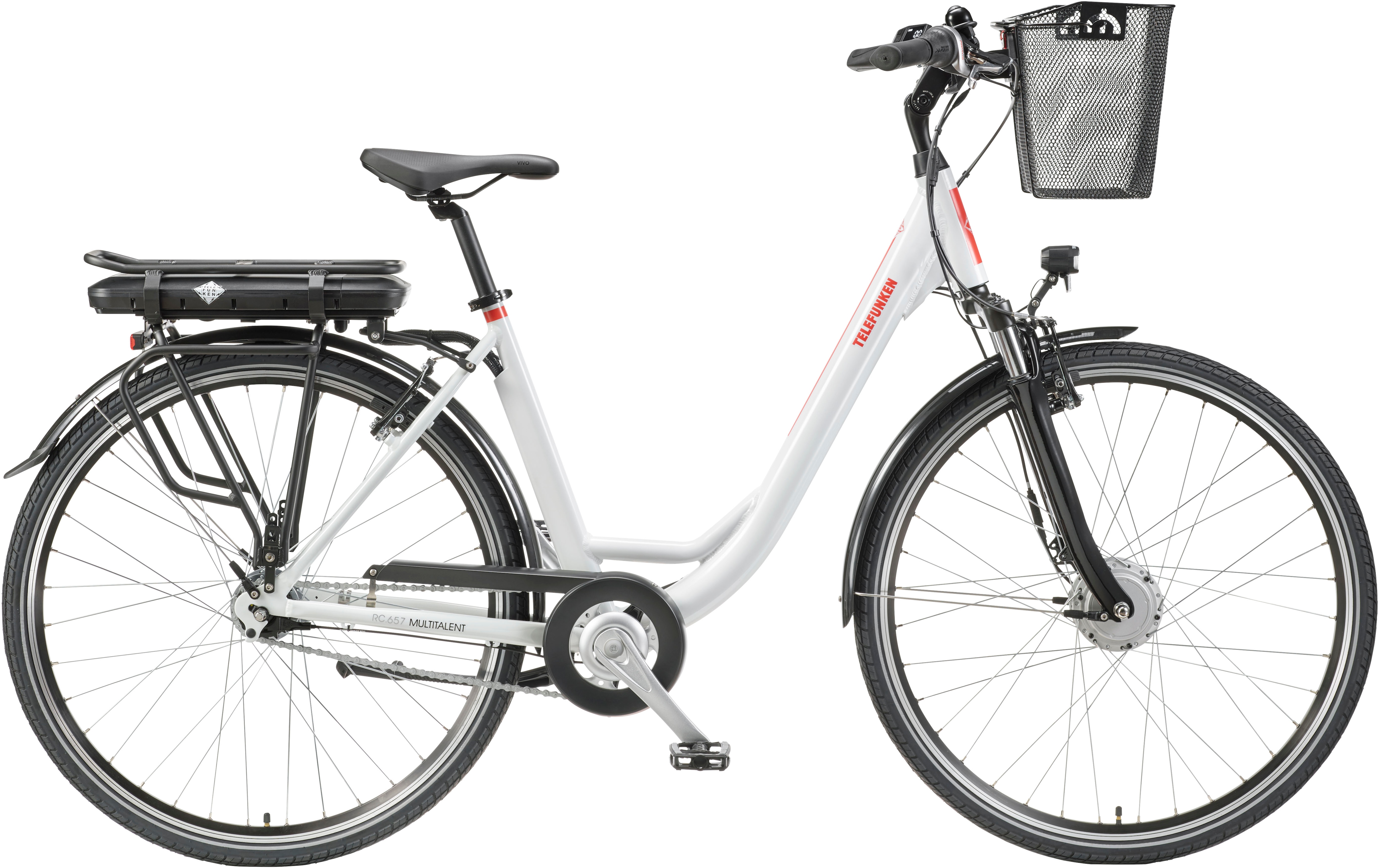 E-Bike TELEFUNKEN "Multitalent RC657" Gr. 49, weiß, Elektrofahrräder, 49cm, 28 Zoll (71,12cm), Pedelec, Elektrofahrrad für Damen u. Herren Image