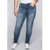 Stretch-Jeans SHEEGO "Große Größen", Damen, Gr. 28, Kurzgrößen, blau (blau denim), Obermaterial: 96% Baumwolle, 4% Elasthan (LYCRA XTRA LIFE), unifarben, casual, lang, Jeans, Skinny mit Bodyforming-Effekt