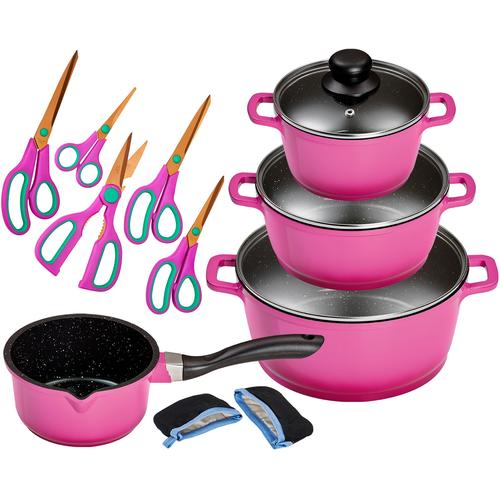 "Topf-Set KING ""ALUGUSS"" Töpfe Gr. +, lila (beere) Topfsets TöpfeØ16162020cm+Glasdeckel,Induktion,Keramik-Antihaft-Beschichtung"