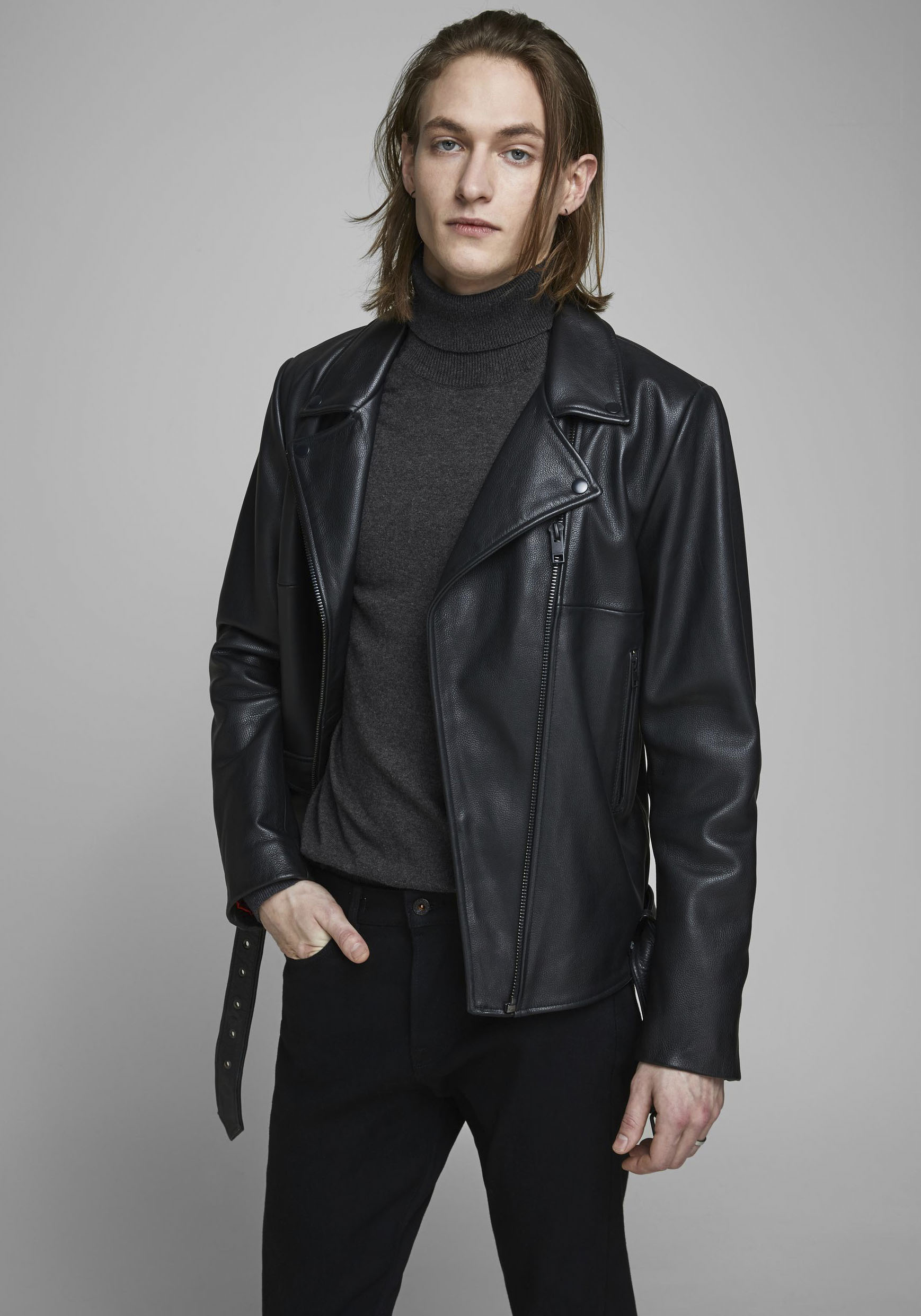 Rollkragenpullover JACK & JONES "Emil Knit Roll", Damen, Gr. XL, grau (dunkelgrau melange), Obermaterial: 60% Baumwolle, 20% Nylon, 20% Viskose, schmal hüftbedeckend, Rundhals, Pullover Rollkragenpullover