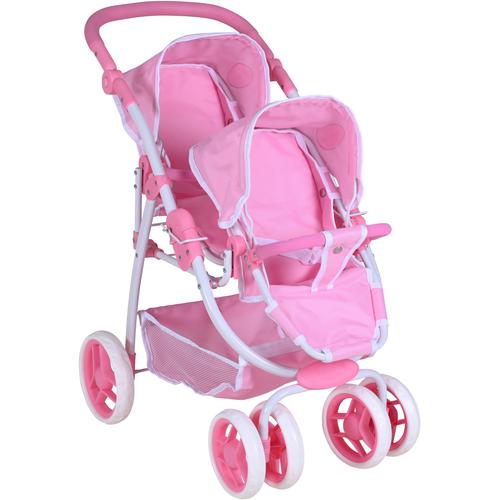 „Puppen-Zwillingsbuggy KNORRTOYS „“Milo – Princess White Rose““ Puppenwagen rosa (princess white rose) Kinder Puppenwagen -trage“