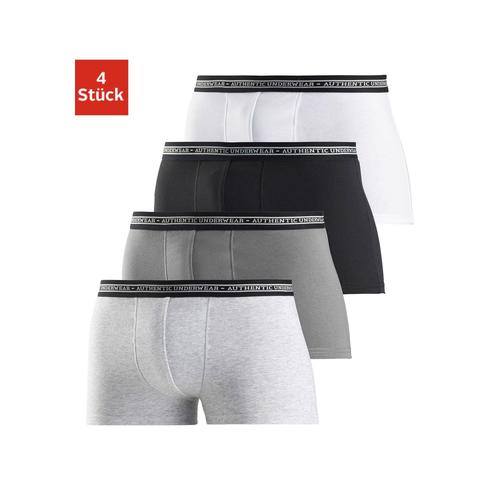 Boxer AUTHENTIC UNDERWEAR Gr. 6, grau (grau, meliert, grau, schwarz, weiß) Herren Unterhosen schwarzer Webbund mit Logoschriftzug