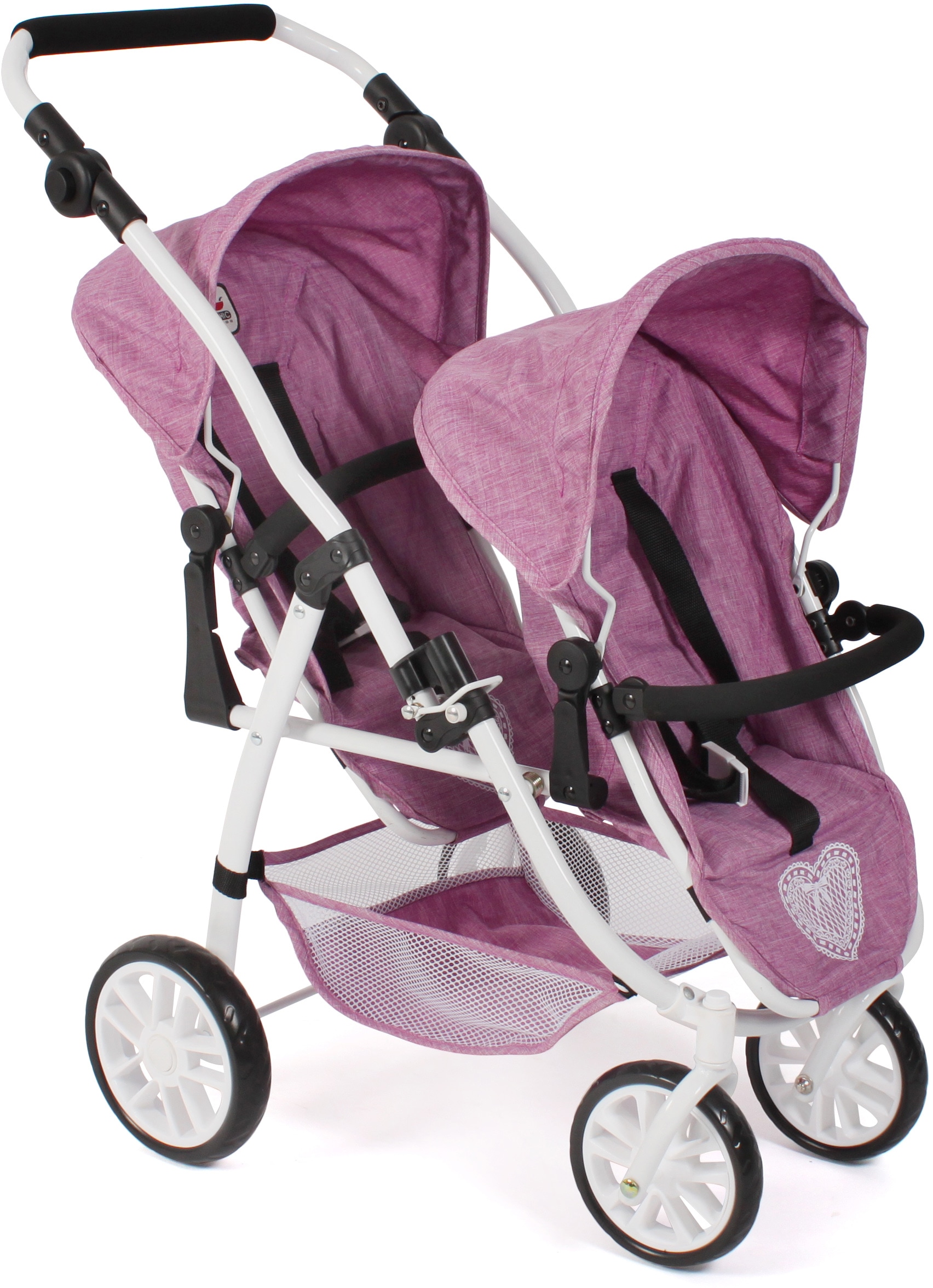 Puppen-Zwillingsbuggy CHIC2000 "Vario, Jeans Pink", rosa (jeans pink), Puppenwagen, KinderB:71cm H:79cm T:71cm, Kunststoff, Metall, Stoff, B:71cm H:79cm T:71cm