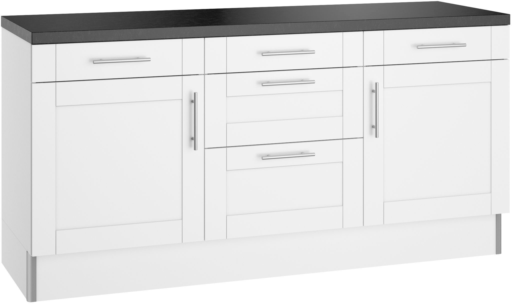 Küche KOCHSTATION "KS-Ahus", schwarz-weiß (küche: weiß, front: weiß matt, korpus: weiß, arbeitsplatte: granit schwarz), B:180cm H:90,8cm T:60cm, Komplettküchen-Sets, Küchenzeile, 180 cm breit, ohne E-Geräte, Soft Close Funktion, MDF Fronten Image