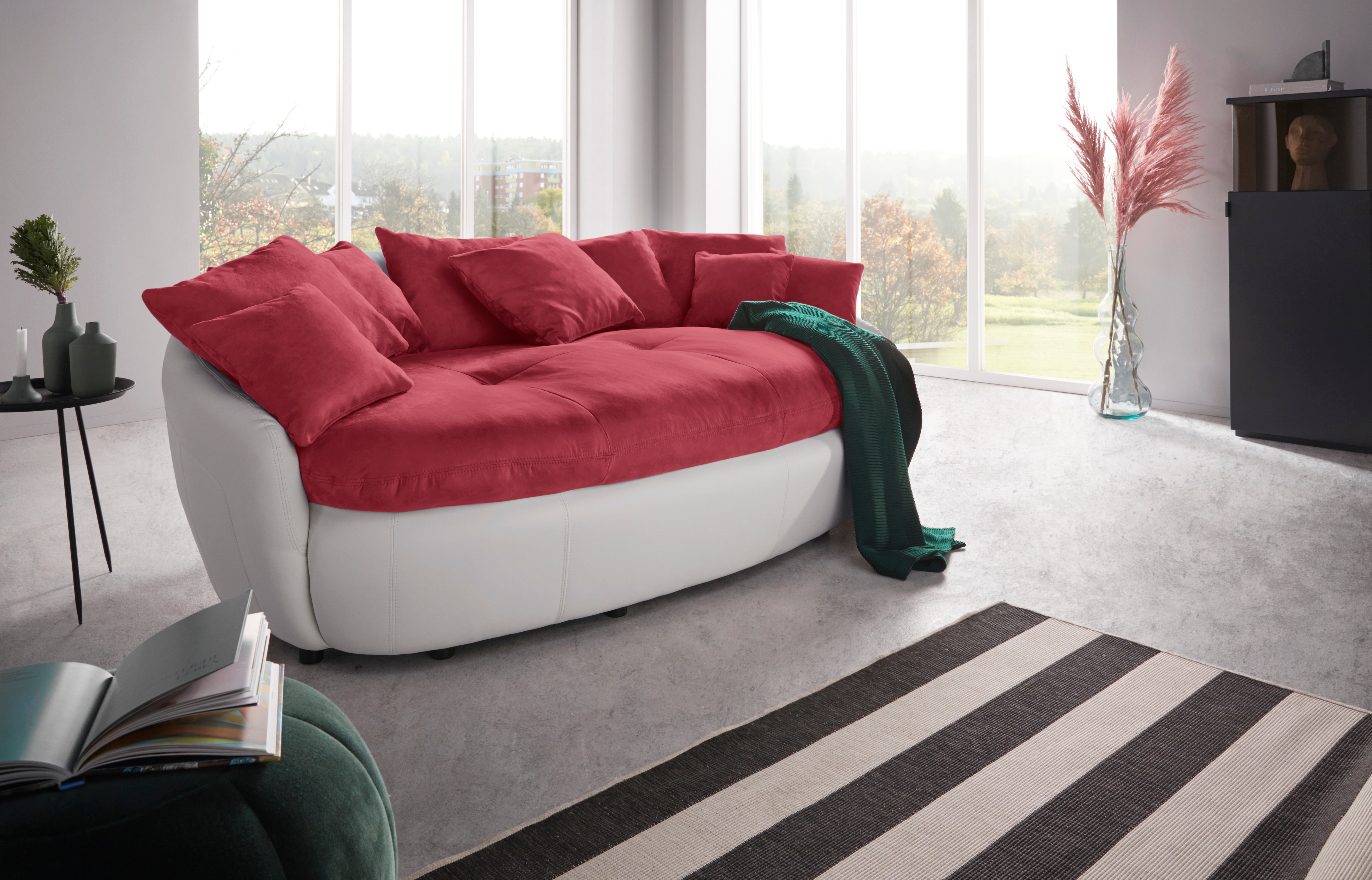 Big-Sofa INOSIGN "Aruba", rot (bordeaux, weiß), B:238cm H:79cm T:140cm, Luxus-Microfaser (100% Polyester); Microfaser-Feinstruktur (pflegeleichte Microfaser, mit feiner Struktur, 100% Polyester), Sofas, Big-Sofa, gemütliches Megasofa in XXL in...