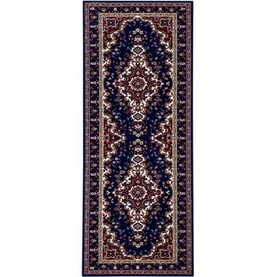 Läufer MY HOME "Oriental, Made in Belgium" Gr. 12, blau (dunkelblau), B:80cm H:7mm L:250cm, Kunstfaser, Teppiche, Läufer, Brücke, Kurzflor, Orient-Optik, mit Bordüre, gewebt Image