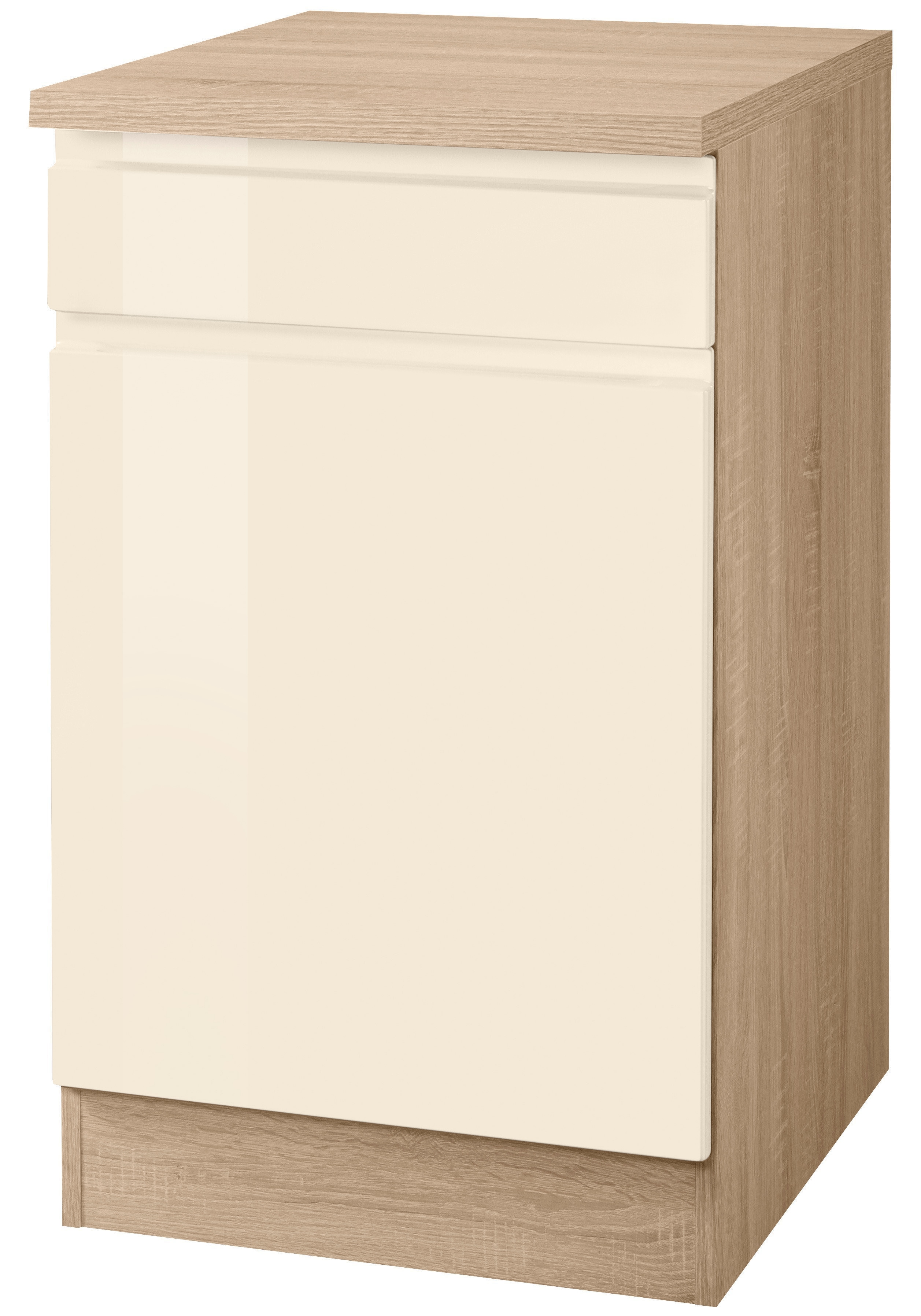 Unterschrank KOCHSTATION "KS-Virginia", beige (creme hochglanz), B:50cm H:85cm T:60cm, Holzwerkstoff, MDF, Schränke, Küchenunterschrank Unterschrank, 50 cm breit