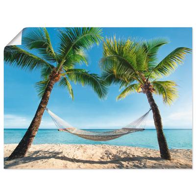 Wandbild ARTLAND "Palmenstrand Karibik mit Hängematte", blau (farbe bild(er): blau), B:40cm H:30cm T:0,1cm, Papier, Bilder, als Leinwandbild, Poster, Wandaufkleber in verschied. Größen Image